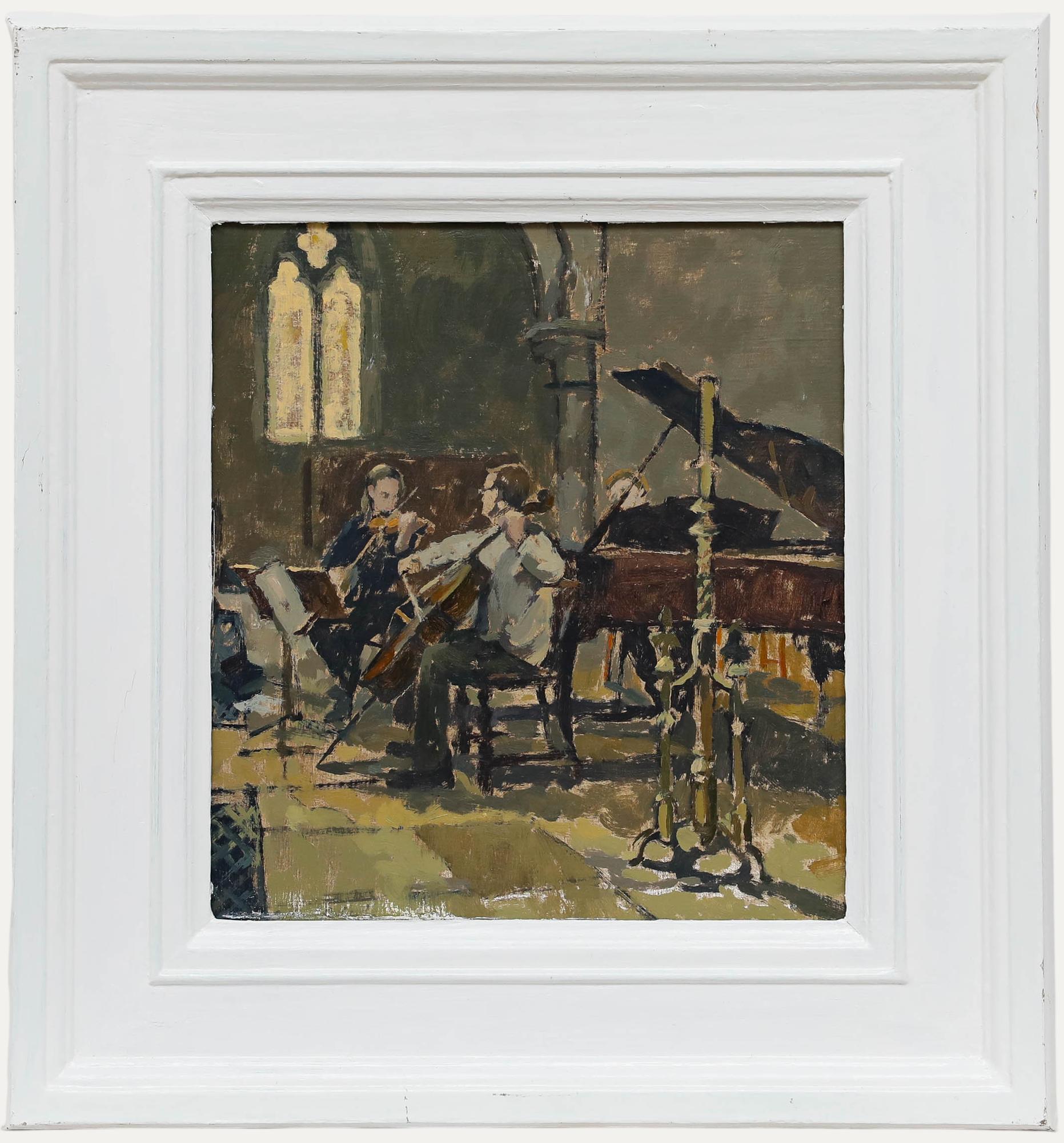 Unknown Figurative Painting – Gillian Roberts RSMA - English School Contemporary Oil, Kungsbacka Trio