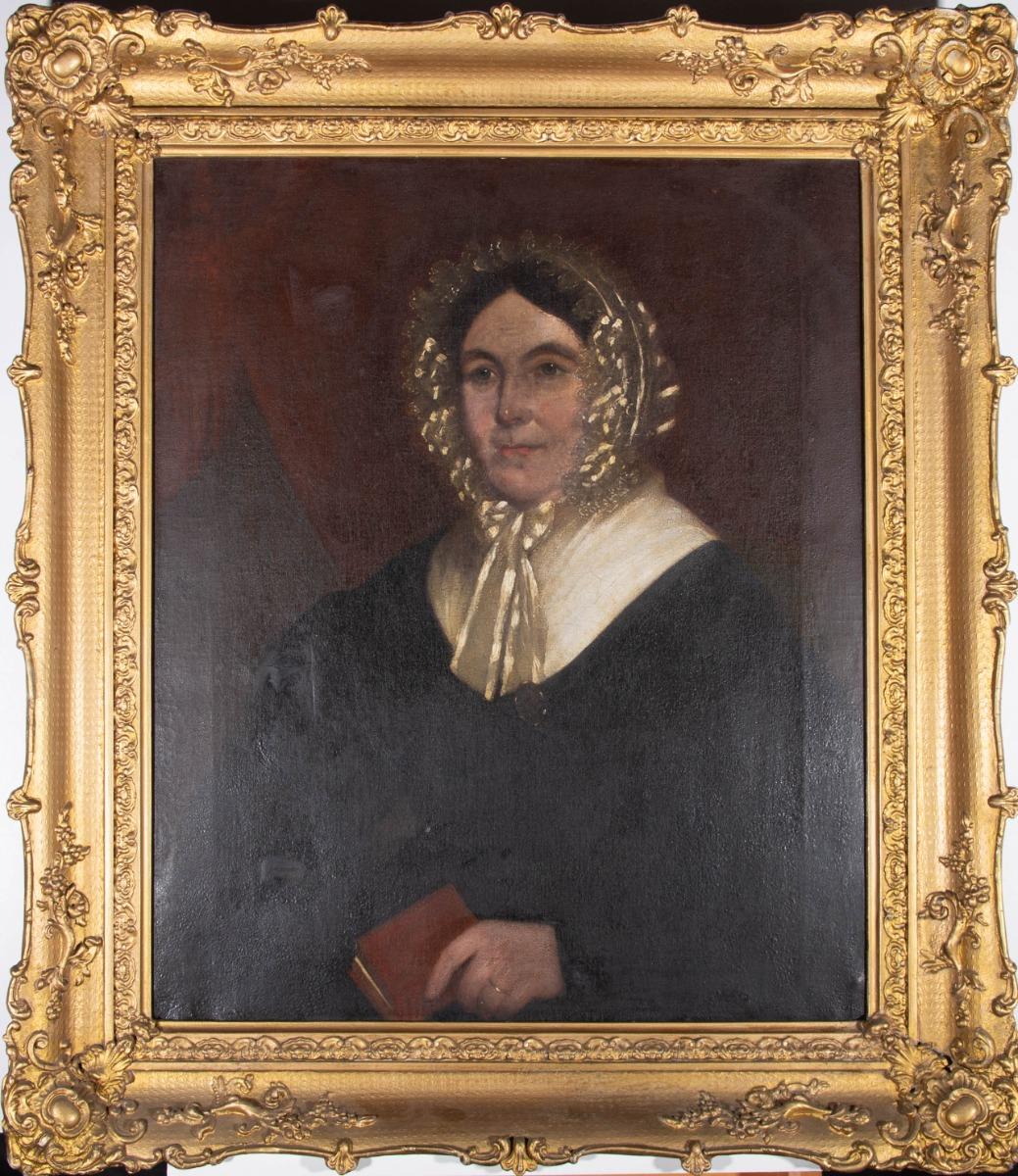 Unknown Portrait Painting - Gilt Framed Early 19th Century Oil - Portrait of a Quaker