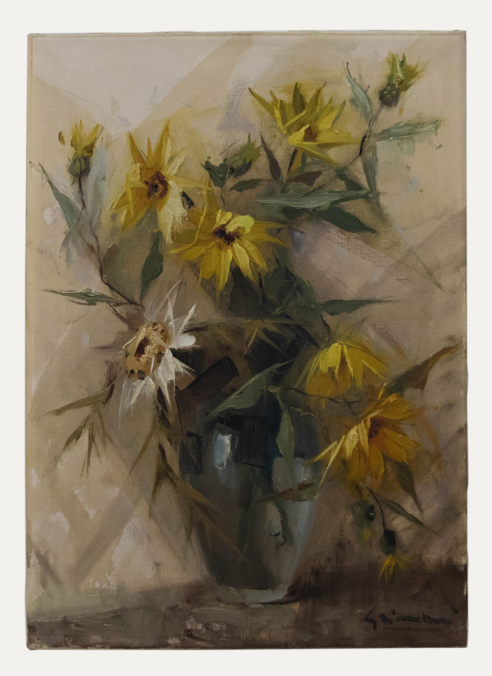 Giordani Grimani - Italian School 20th Century Oil, Still Life of Yellow Flowers - Painting by Unknown