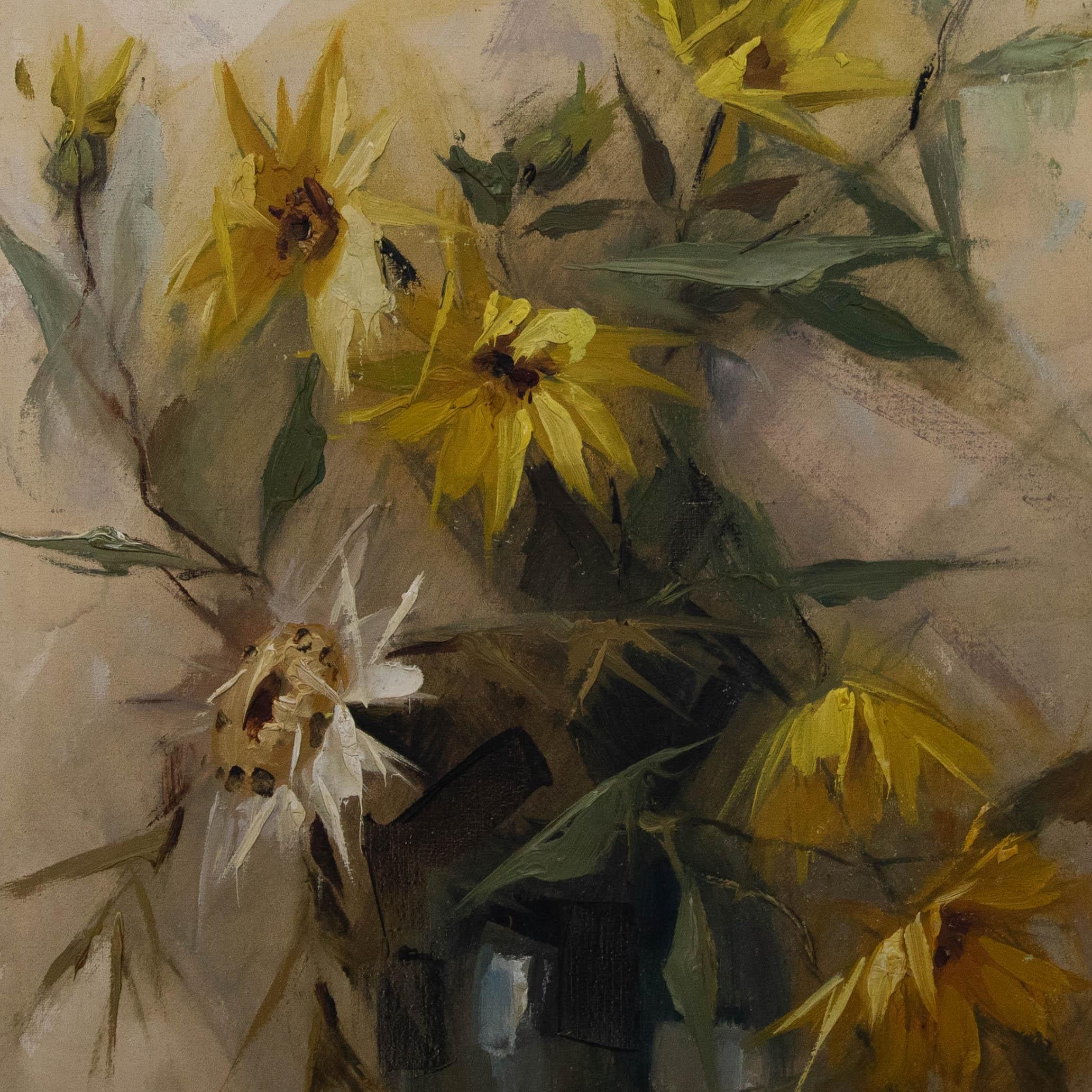 Giordani Grimani - Italian School 20th Century Oil, Still Life of Yellow Flowers For Sale 1