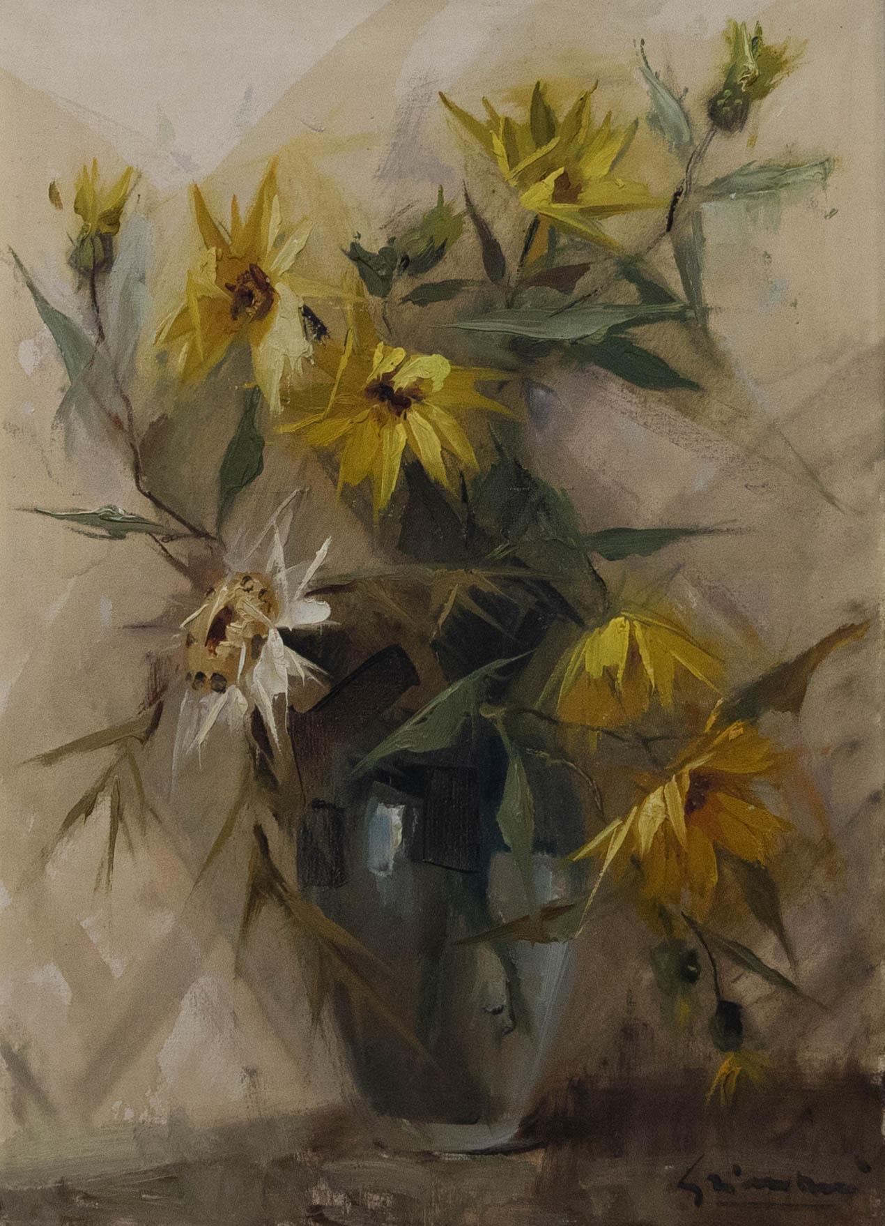 Unknown Still-Life Painting - Giordani Grimani - Italian School 20th Century Oil, Still Life of Yellow Flowers