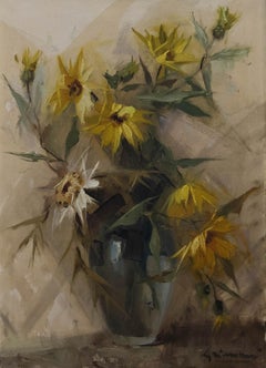 Giordani Grimani – Italienische Schule des 20. Jahrhunderts, Öl, Stillleben mit gelben Blumen, Stillleben