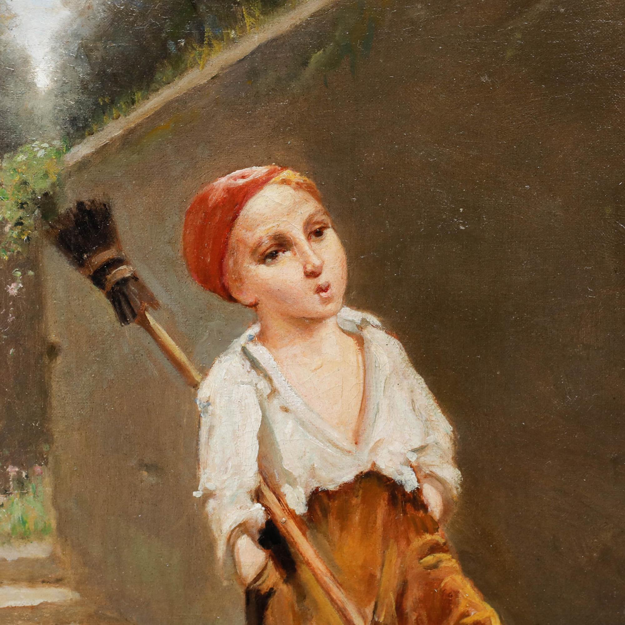 Giovani Maresca - Continental School Olio di fine Ottocento, Il giovane spazzino - Figurative Painting Marrone di Unknown