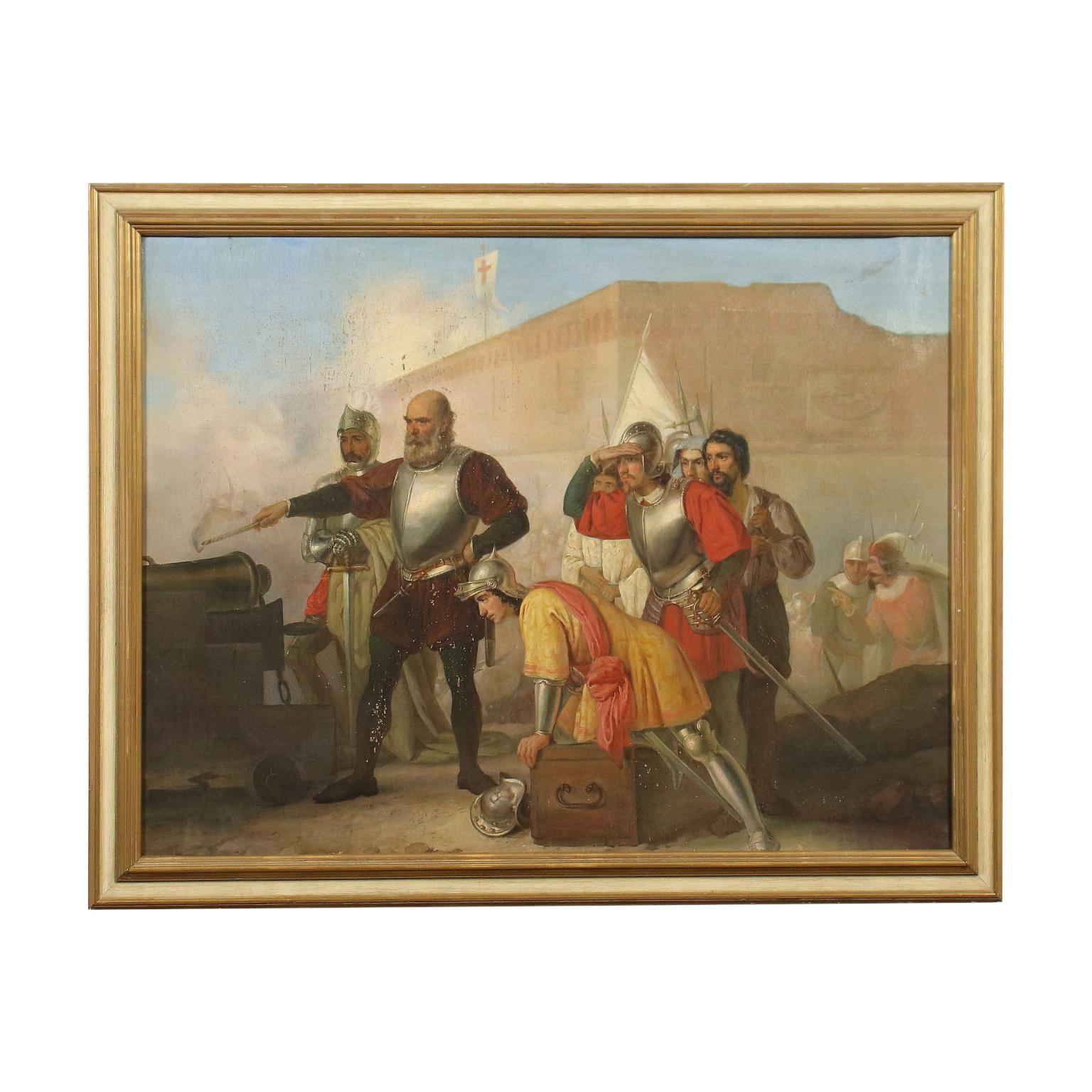 Unknown Figurative Painting - Giovanni Boni Oil On Canvas 19th Century, Siege Scene