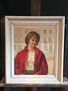 Girl in Red, Impressionist Portrait, Oil Painting, Signed
