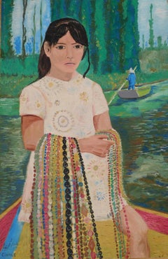 Girl Selling Necklaces, Modern Oil on Board by Biagio Civale