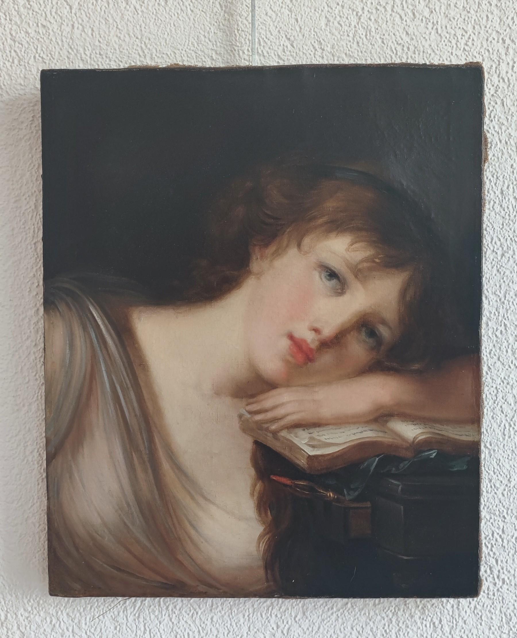 Ragazza con una penna - Painting di Unknown