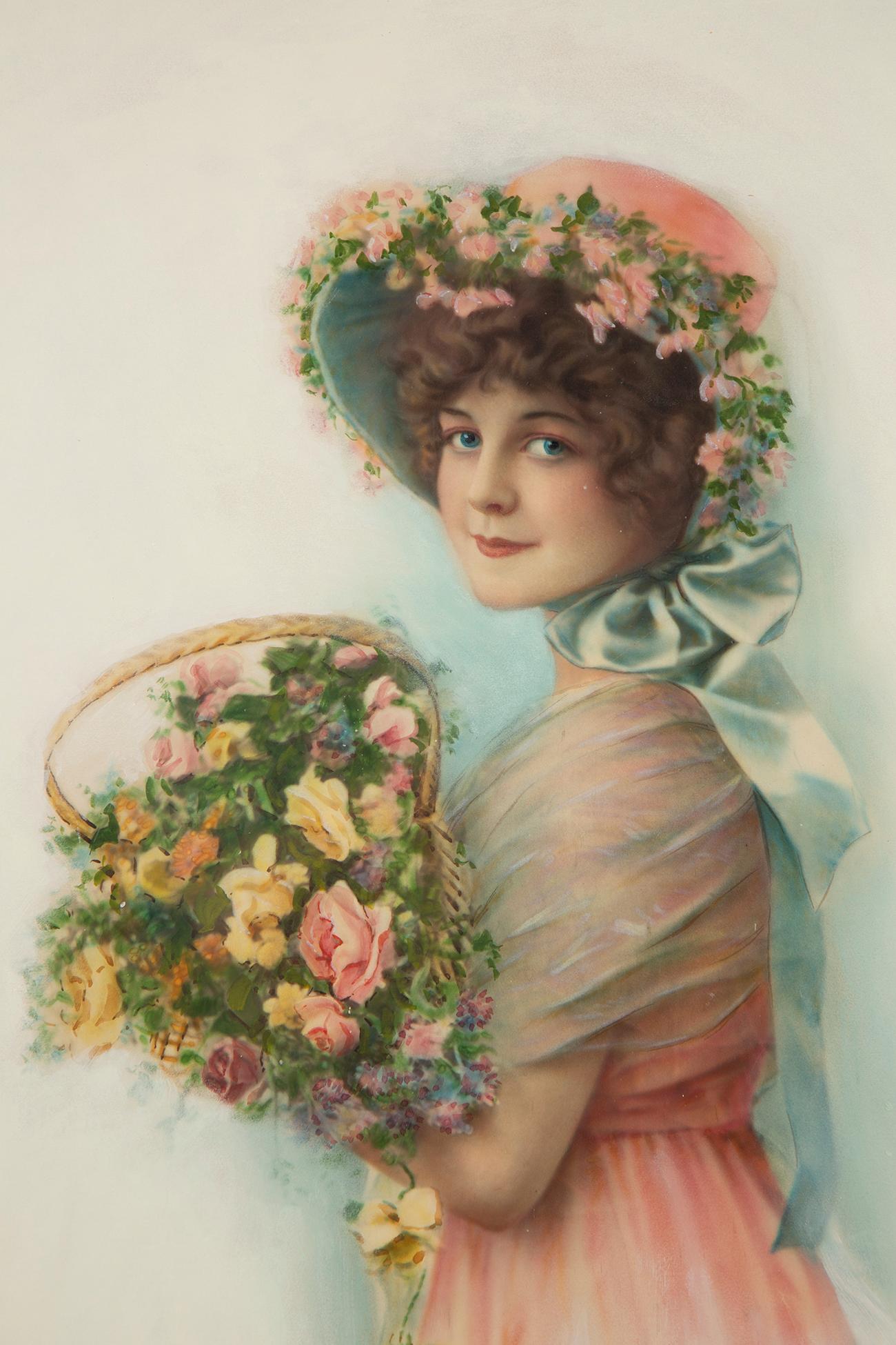 girl with basket of flowers painting