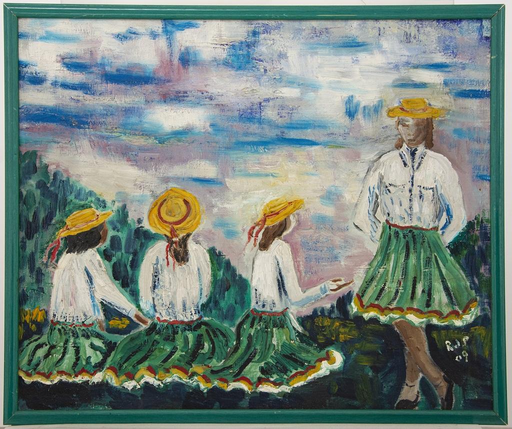 Unknown Figurative Painting - Girls on the Meadow - Oil Painting on Canvas signed C. Barbaro - 1948
