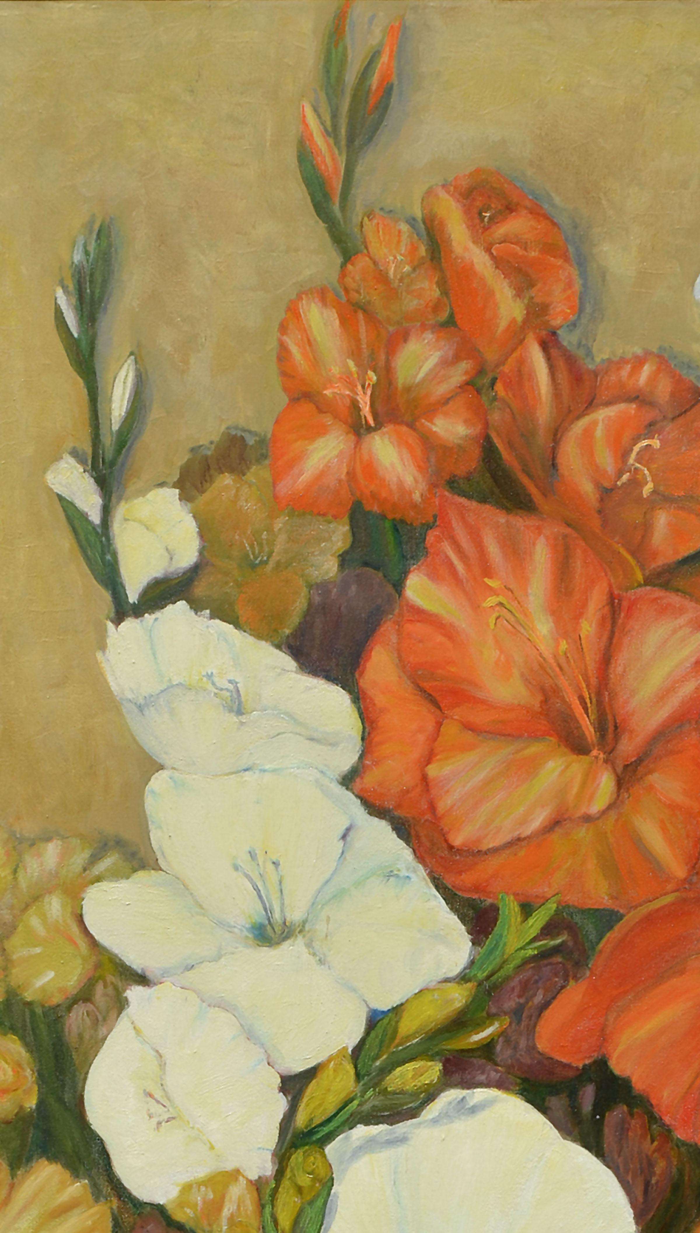 Gladiolas in Bloom - Nature morte florale des années 1970 - Impressionnisme américain Painting par B Isbill