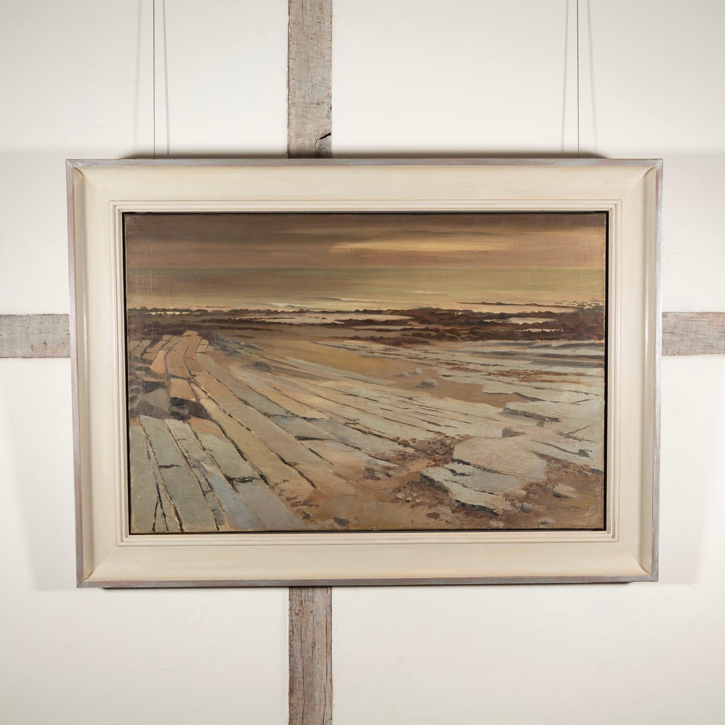 Glamorgan Shore, olio su tela di Nan Youngman, 1962 
 
Informazioni aggiuntive:
Mezzo: Olio su tela
50,8 x 76,2 cm
20 x 30 pollici
Firmato e datato
 
Nan Youngman era un'artista e pedagoga nata a Maidstone, nel Kent, e si era formata alla Slade