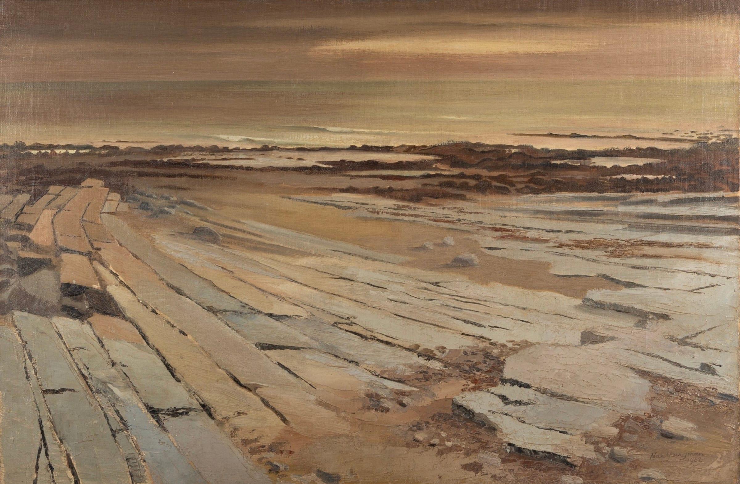 Glamorgan Shore, olio su tela di Nan Youngman, 1962 - Painting di Unknown