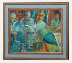 Glo Williams (nato nel 1940) - Olio contemporaneo, Dal parrucchiere