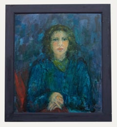 William Williams (nato nel 1940) - Olio contemporaneo, Ritratto in blu