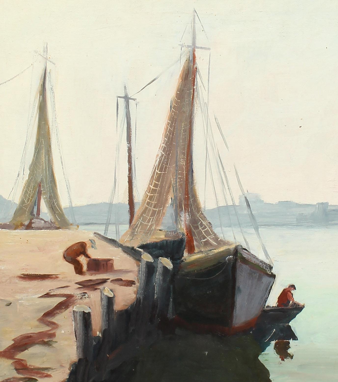 A gorgeous American impressionist painting of Gloucester Harbor.

Unsigned but by a very skilled hand.

The canvas is 20