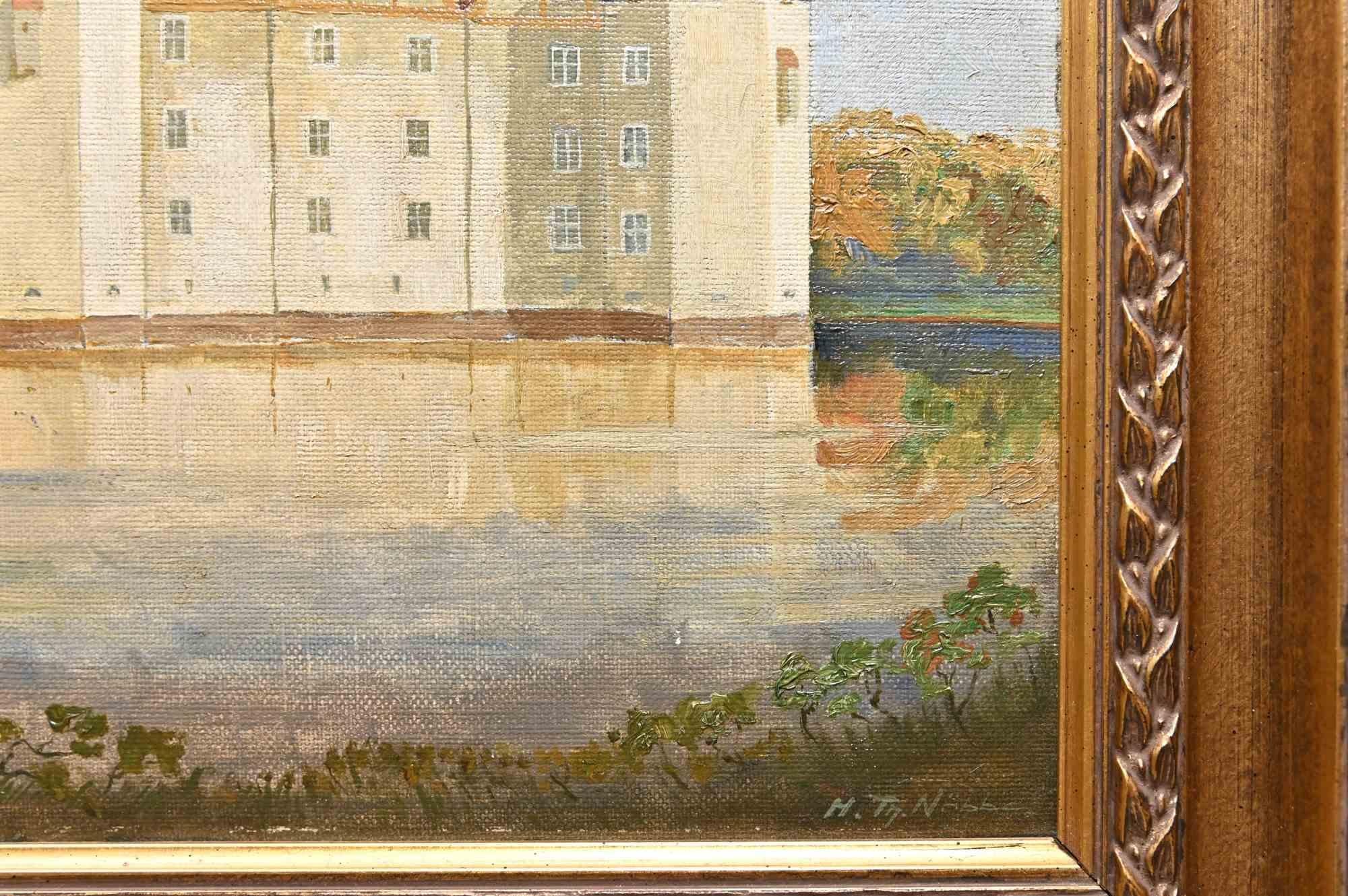 Il castello di Glücksburg, vicino a Flensburg -  Pittura a olio - inizio XX secolo - Painting di Unknown