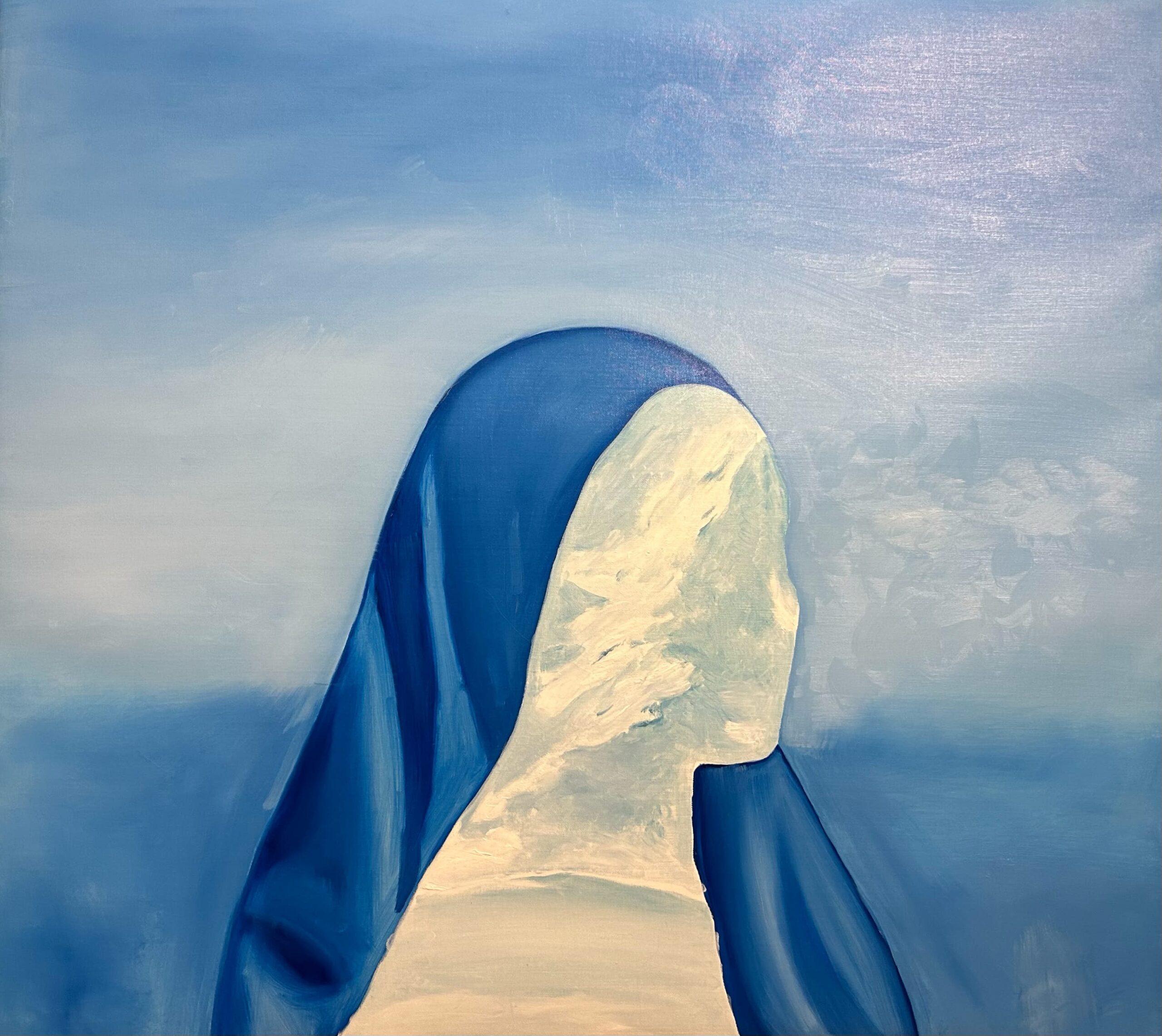 Göttin des blauen Horizonts: Ein himmelwärts gerichtetes Porträt von Karolina Rodak – Painting von Unknown