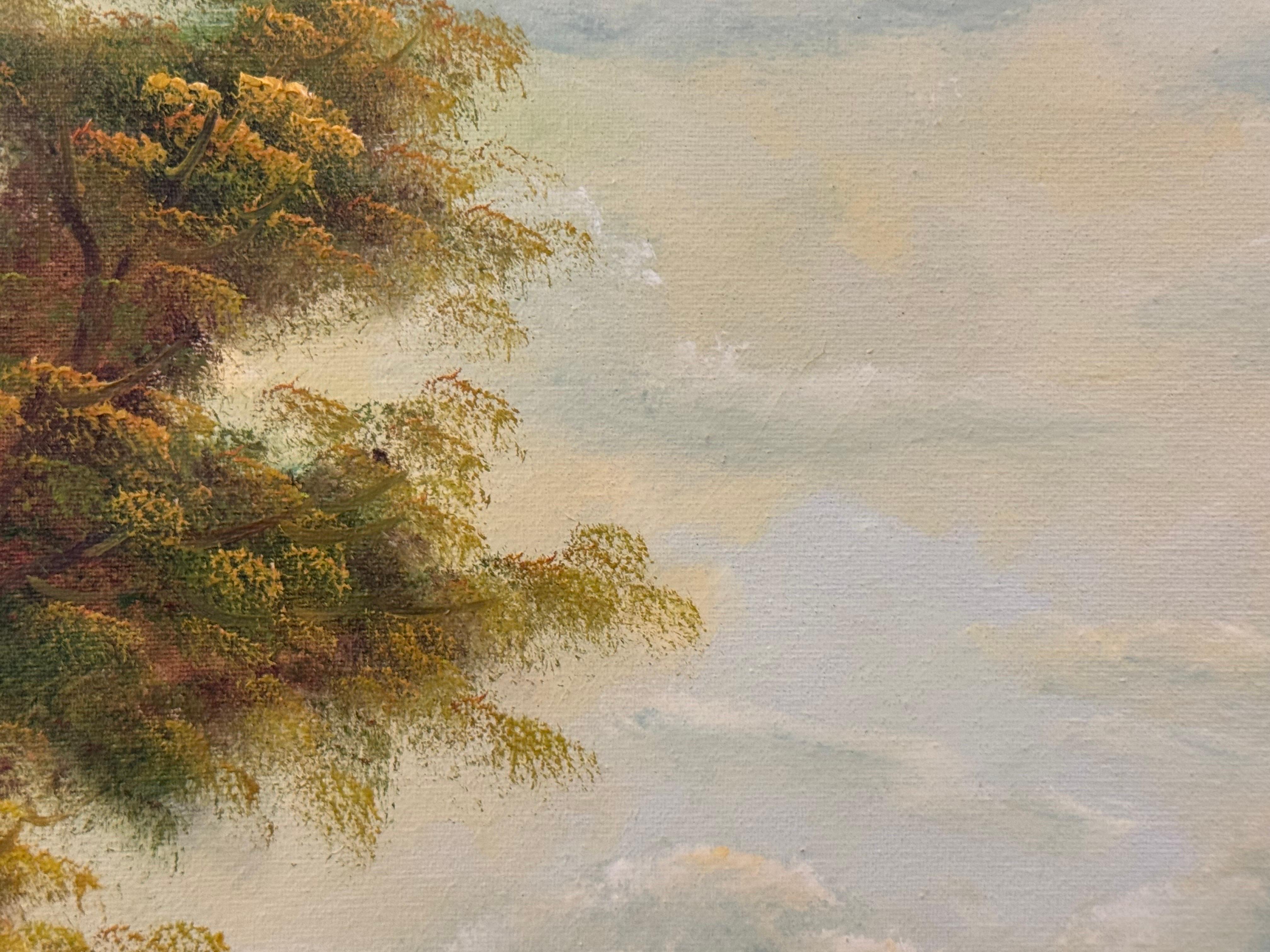 Goldener Dunst legt sich über ruhige Gewässer und hält ein Häuschen in stiller Träumerei im Angebot 7