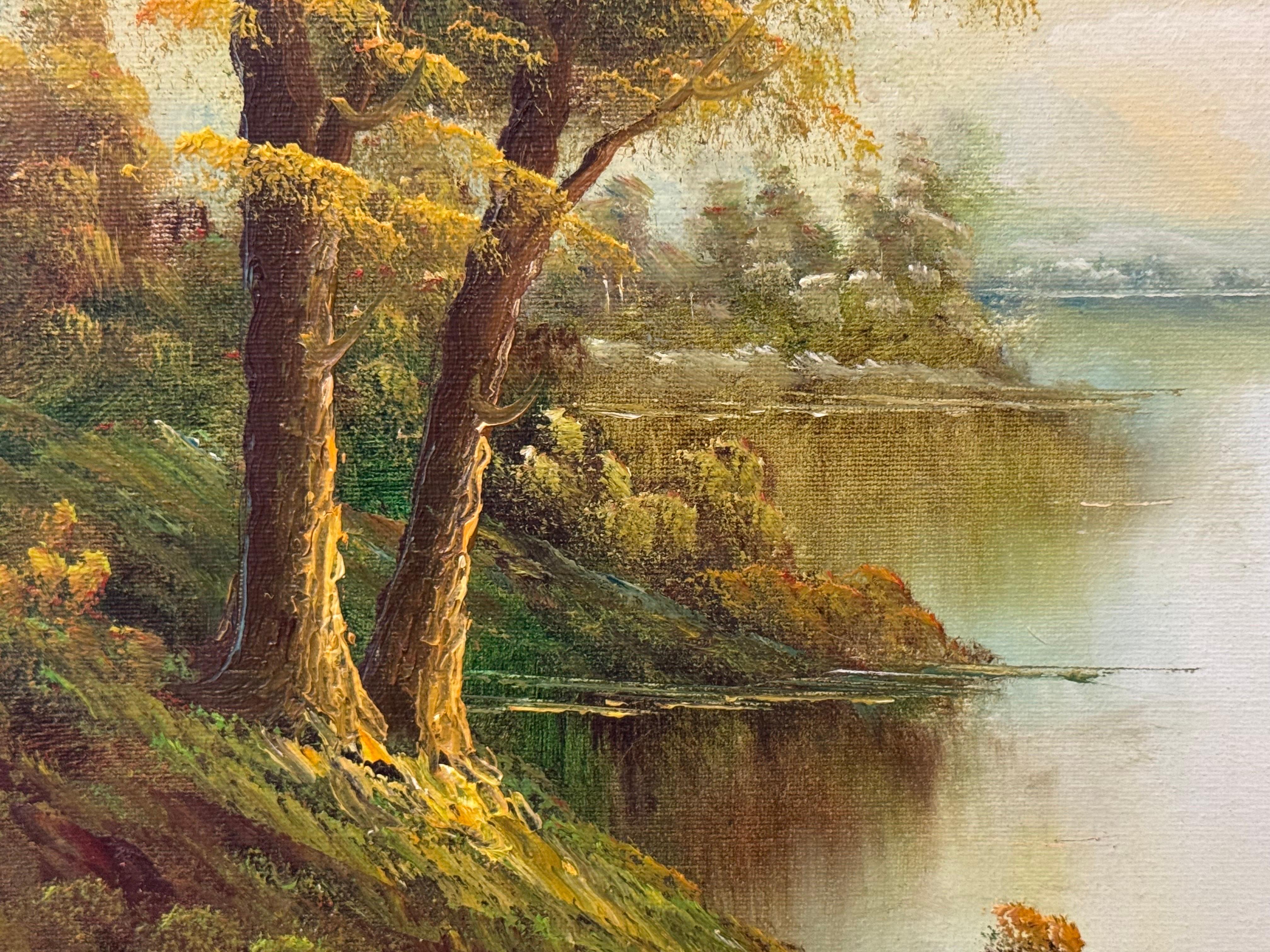 Goldener Dunst legt sich über ruhige Gewässer und hält ein Häuschen in stiller Träumerei im Angebot 8