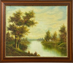 Une brume dorée s'installe sur les eaux calmes, retenant un cottage dans une rêverie paisible