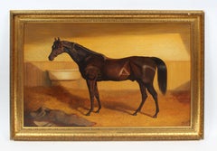 Golden Light Antique American School Large Horse Portrait Animal Oil Painting