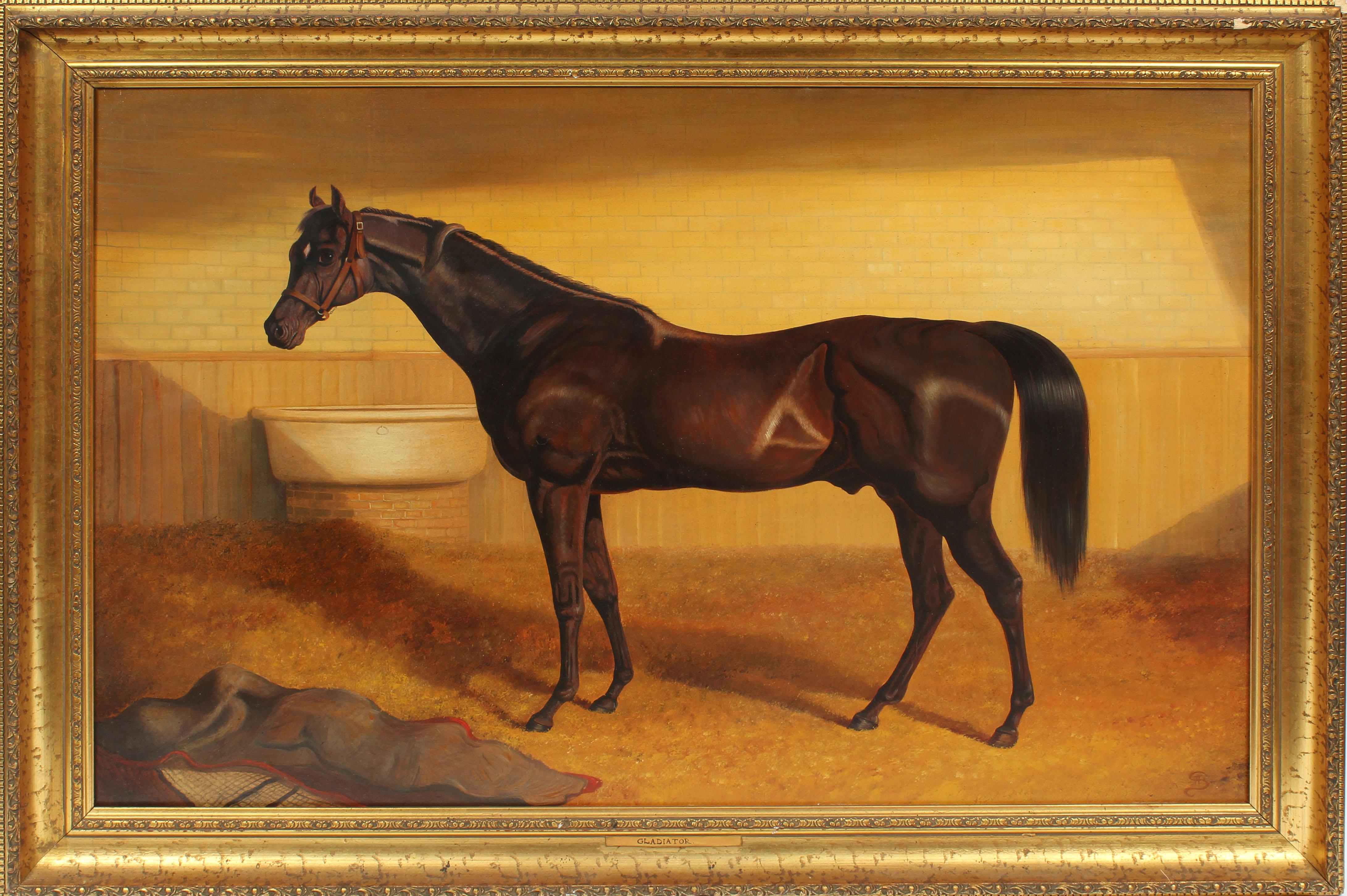 Unknown Animal Painting - Golden Light Antique American School Large Horse Portrait Animal Oil Painting