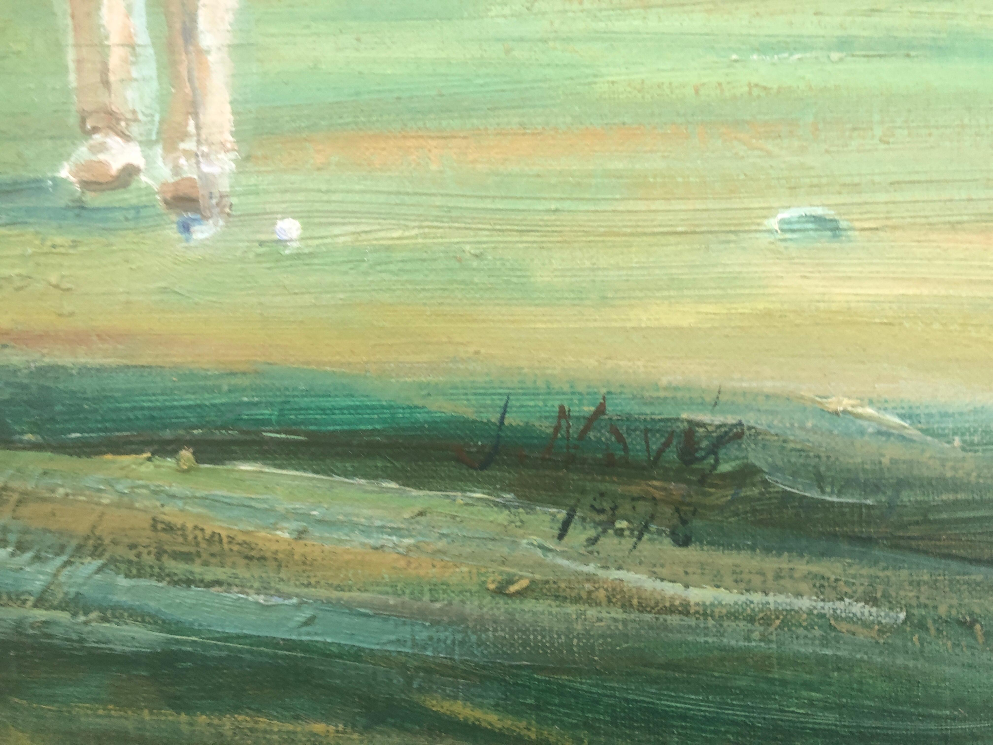 Golfspieler Öl auf Leinwand Gemälde – Painting von Unknown