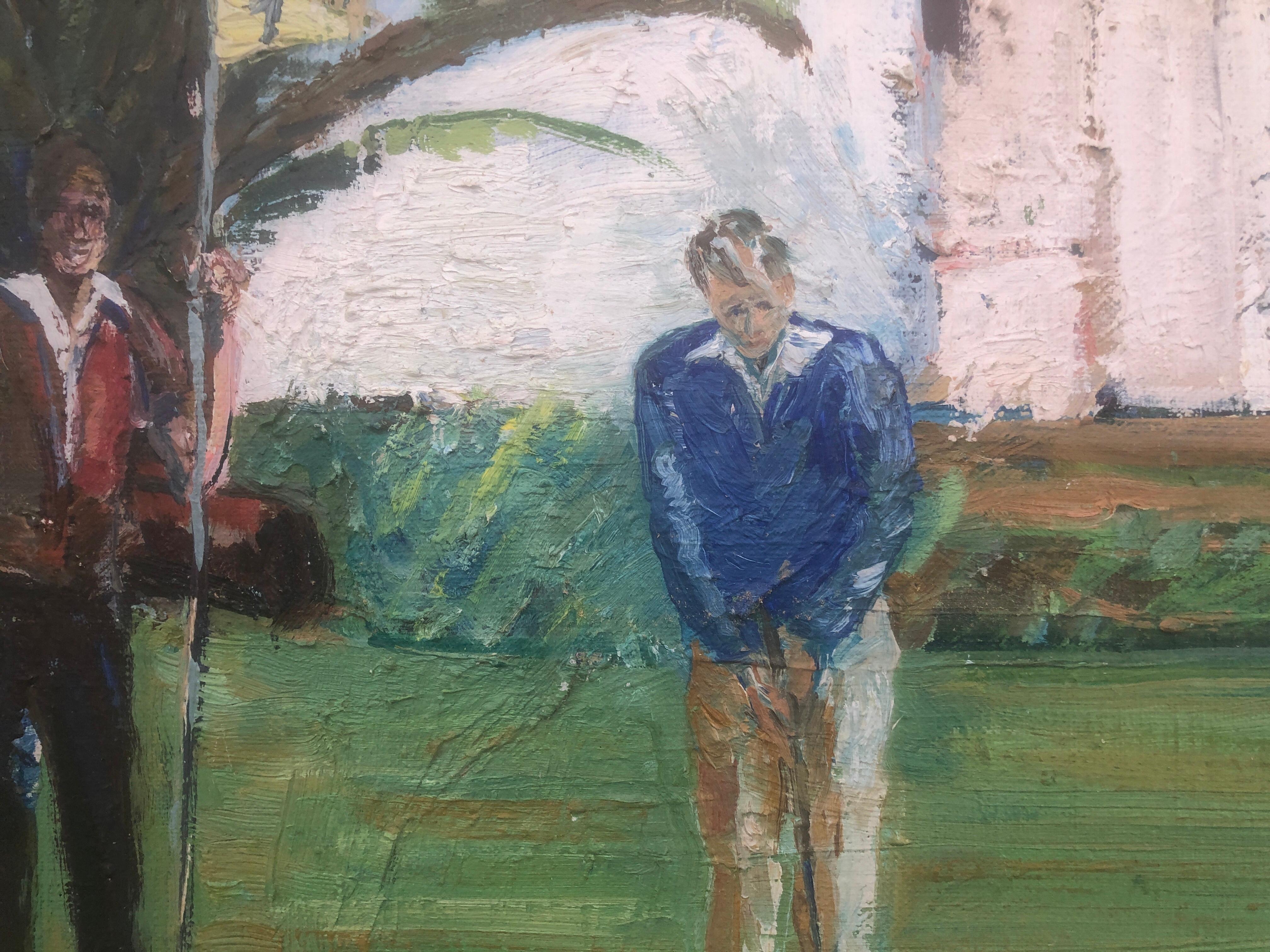 Golf players oil on canvas painting - Impressionist Painting by Unknown