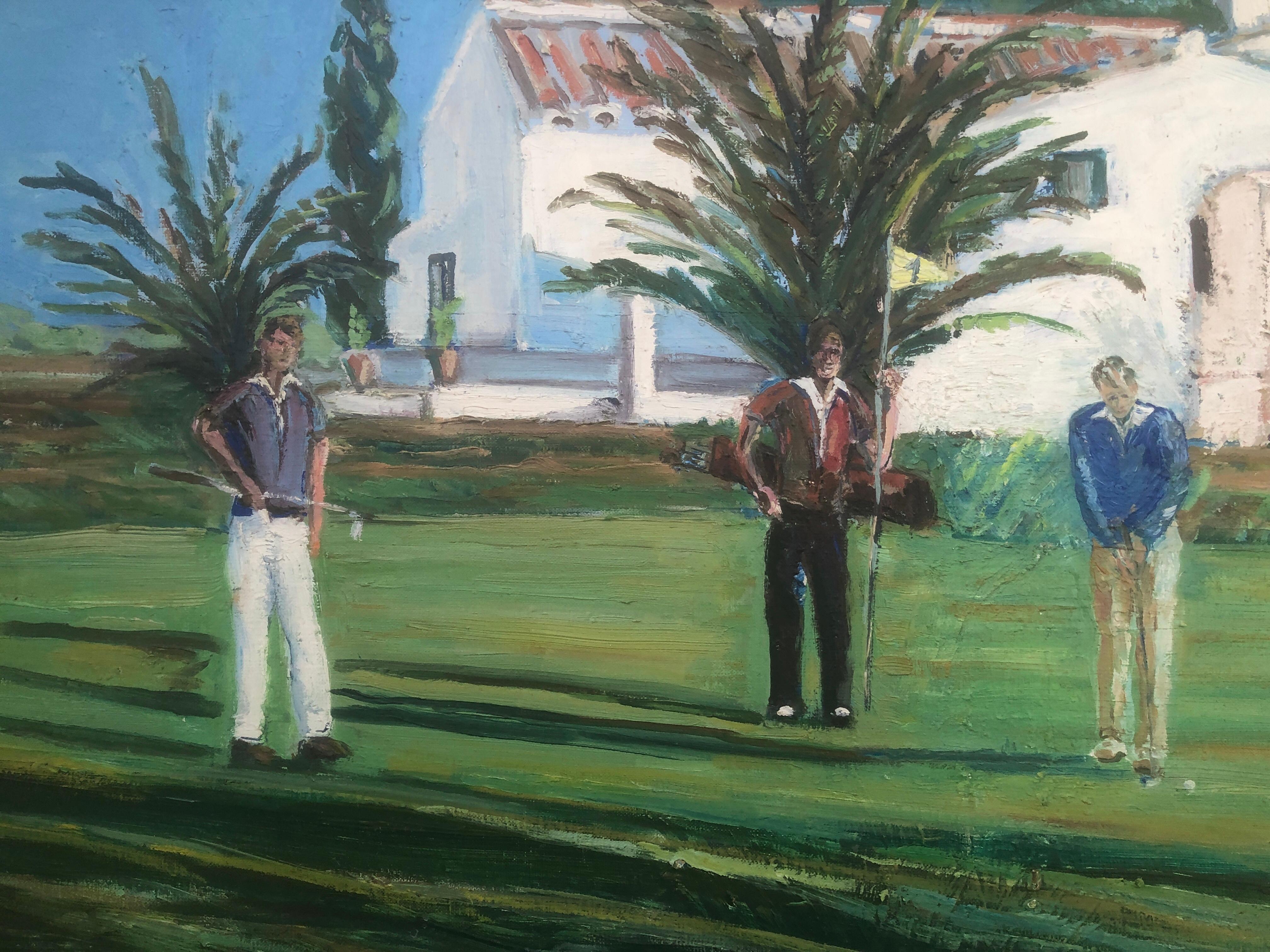 Golf players oil on canvas painting For Sale 3