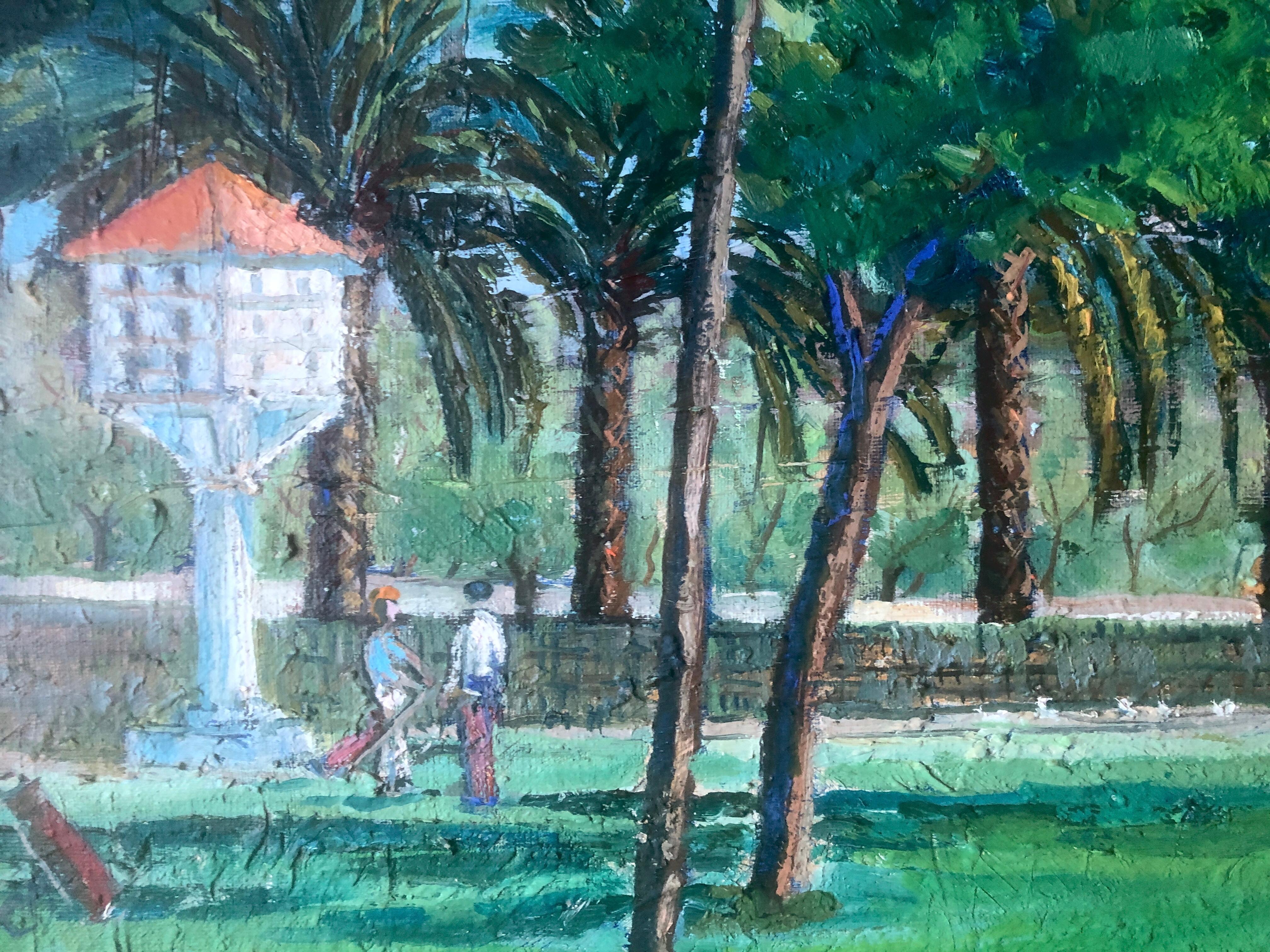 Golf players oil on canvas painting terramar sitges spain - Impressionist Painting by Unknown