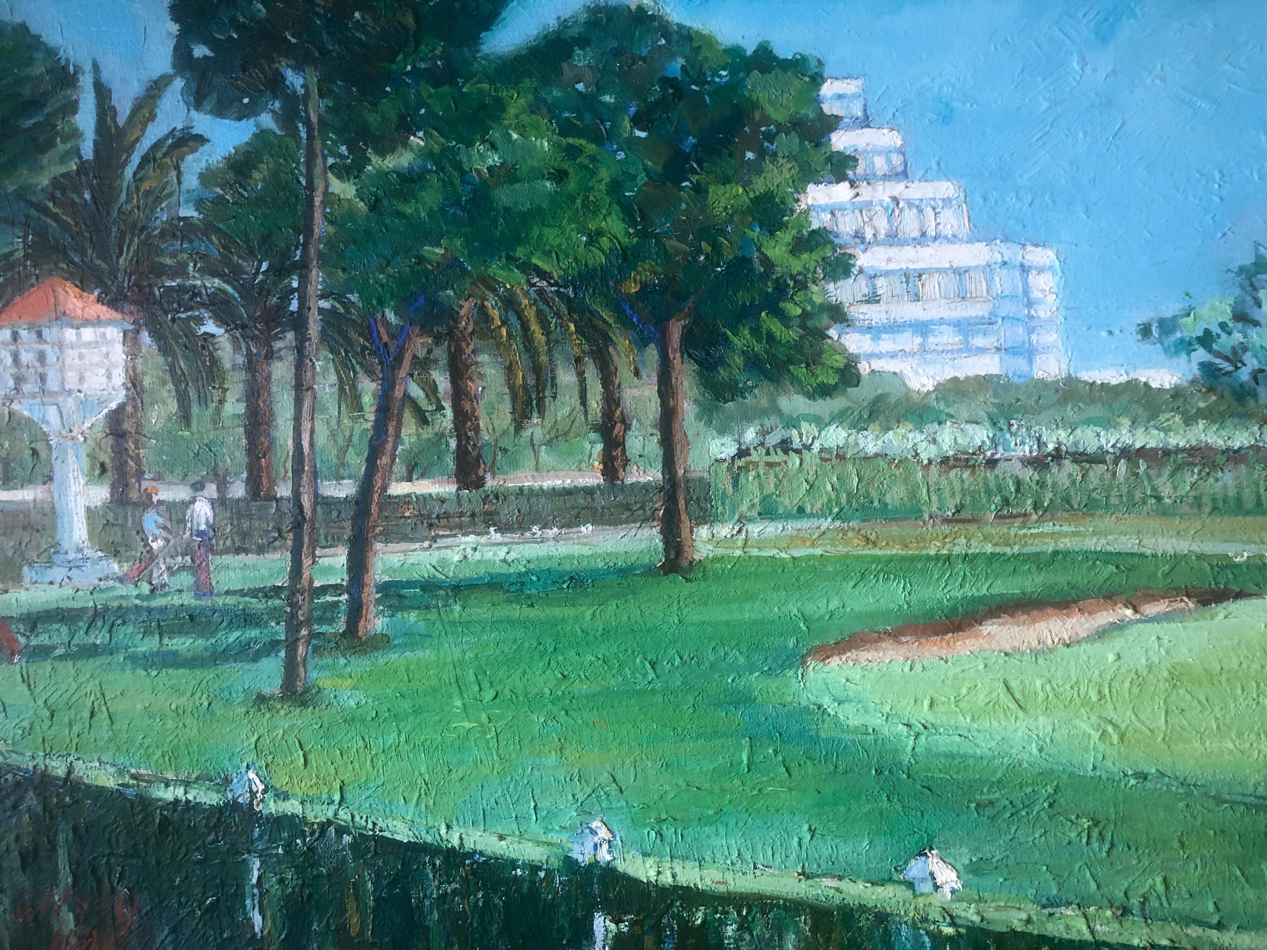 Golf players oil on canvas painting terramar sitges spain For Sale 3