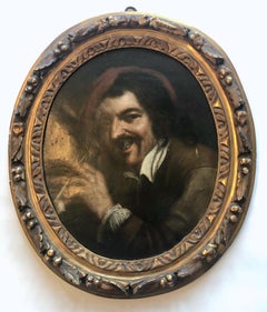 Gorgeous Framed 1700'S Flemish Painting Oil On Canvas Representing A Pipe Smoker