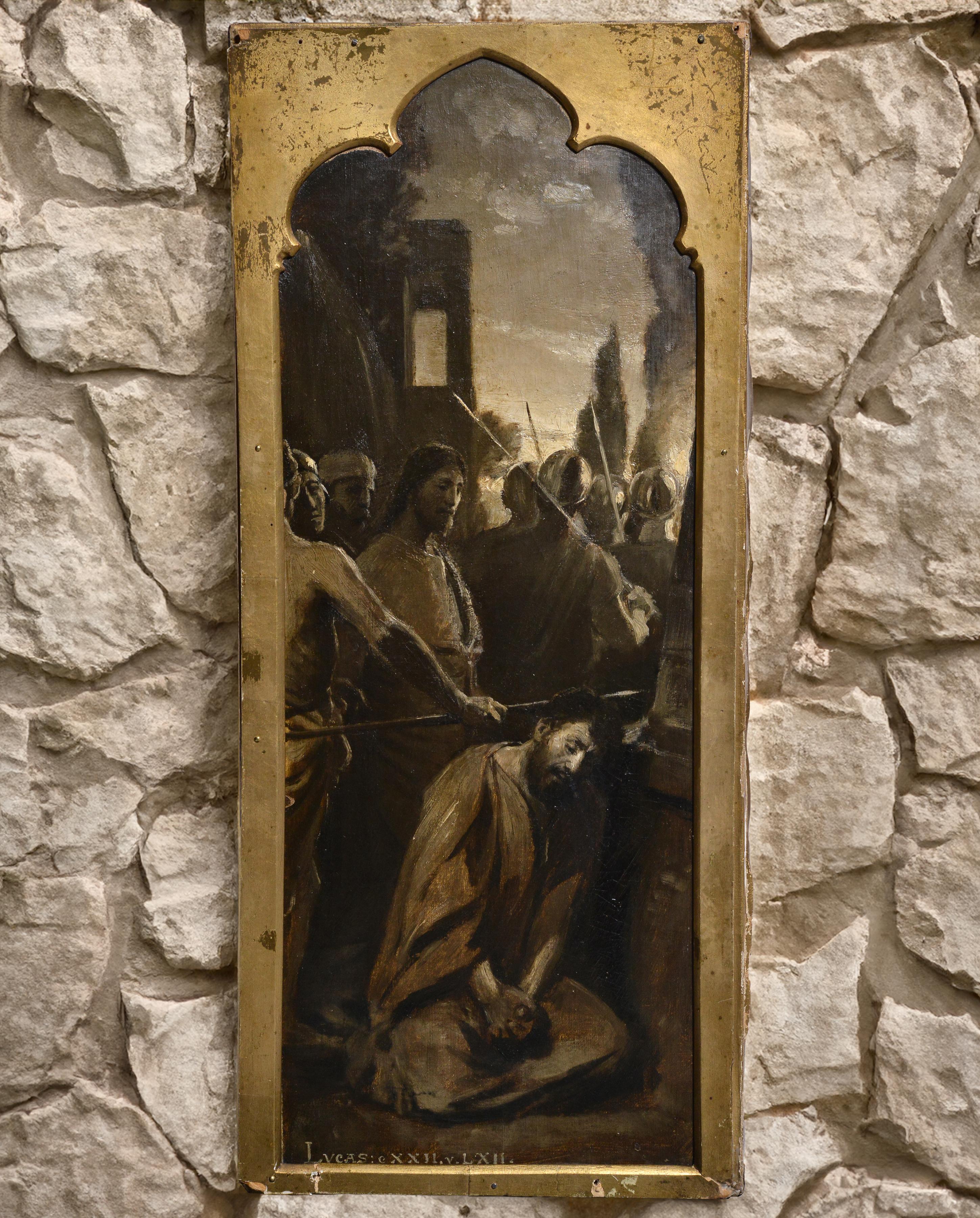 Ölgemälde auf Leinwand, Evangelische Szene am Sonnenaufgang, Jesus fing Peter zu, 19. Jahrhundert – Painting von Unknown