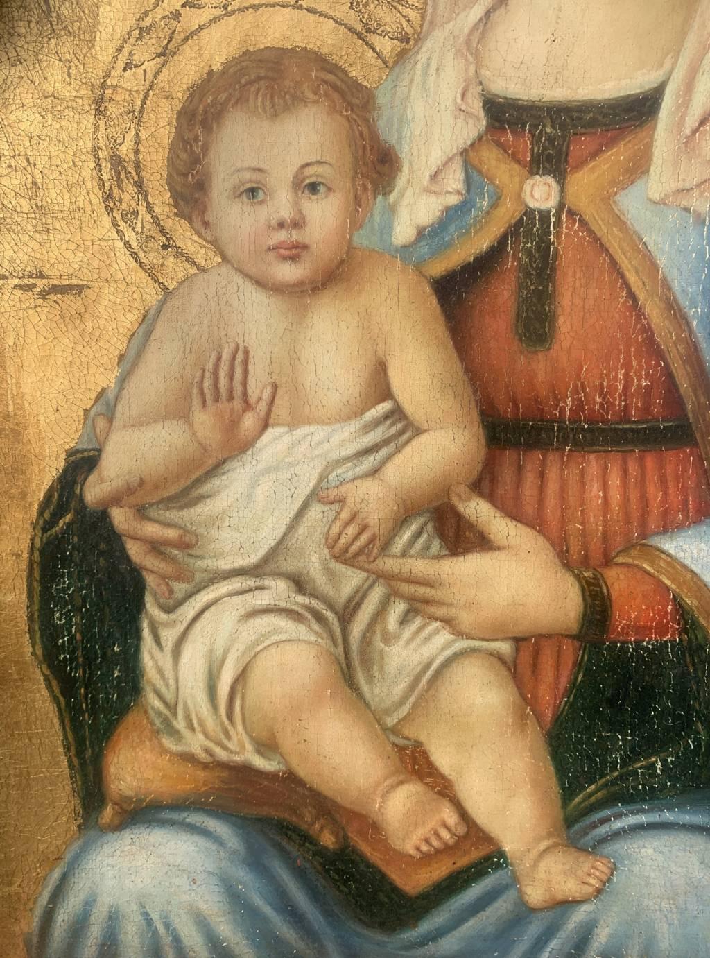 Peintre Florentine (19e siècle) - Vierge à l'enfant sur fond d'or.

77 x 58 cm.

Huile sur panneau polylobé.

Rapport de condition : Bon état de conservation de la surface picturale, il y a des signes de vieillissement et d'usure.


- Tous les