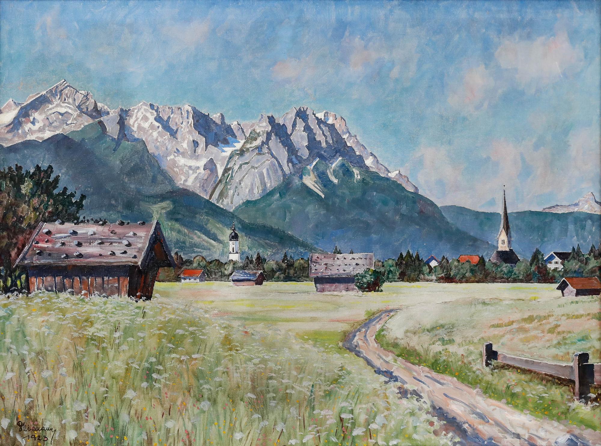 Gottfried Niemann (1882-1950) - 1923 Huile, vue du Zugspitze - Painting de Unknown