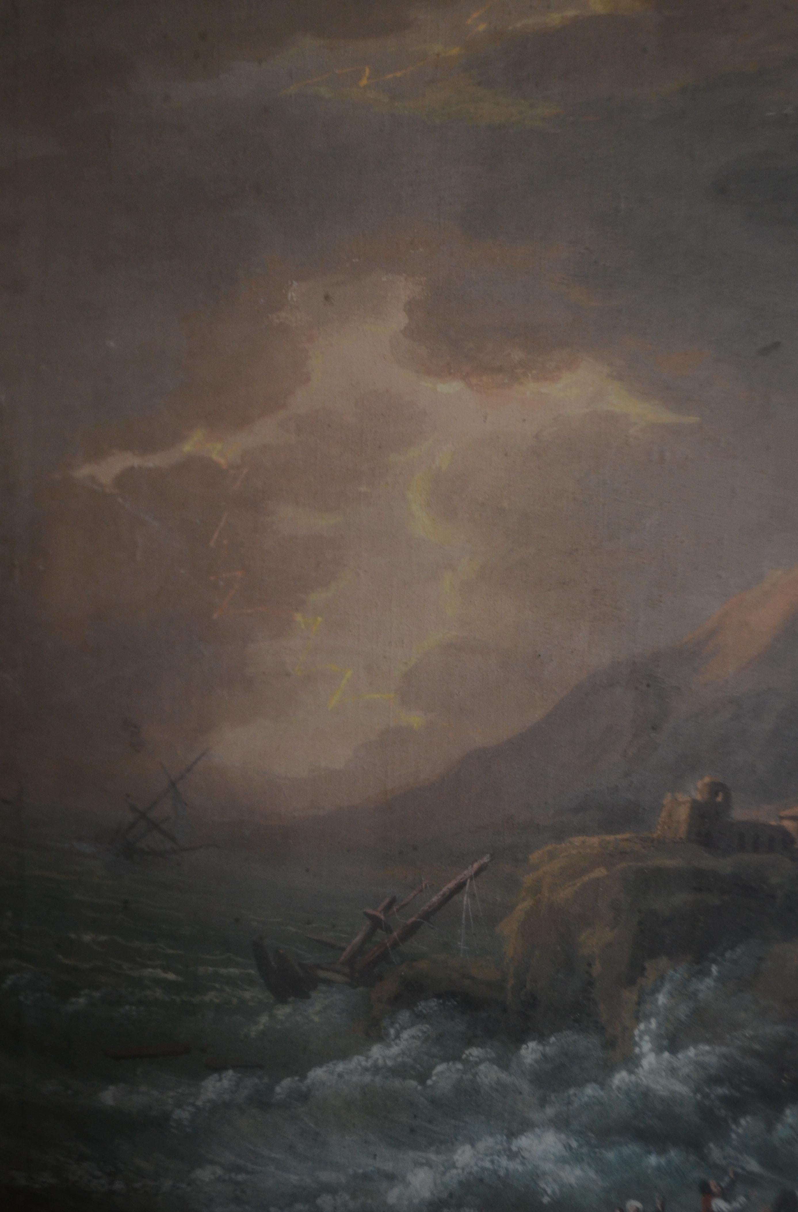 Gouache eines Schiffswracks in einem Sturm mit gotischen Ruinen. Anfang 19. Jahrhundert im Angebot 7