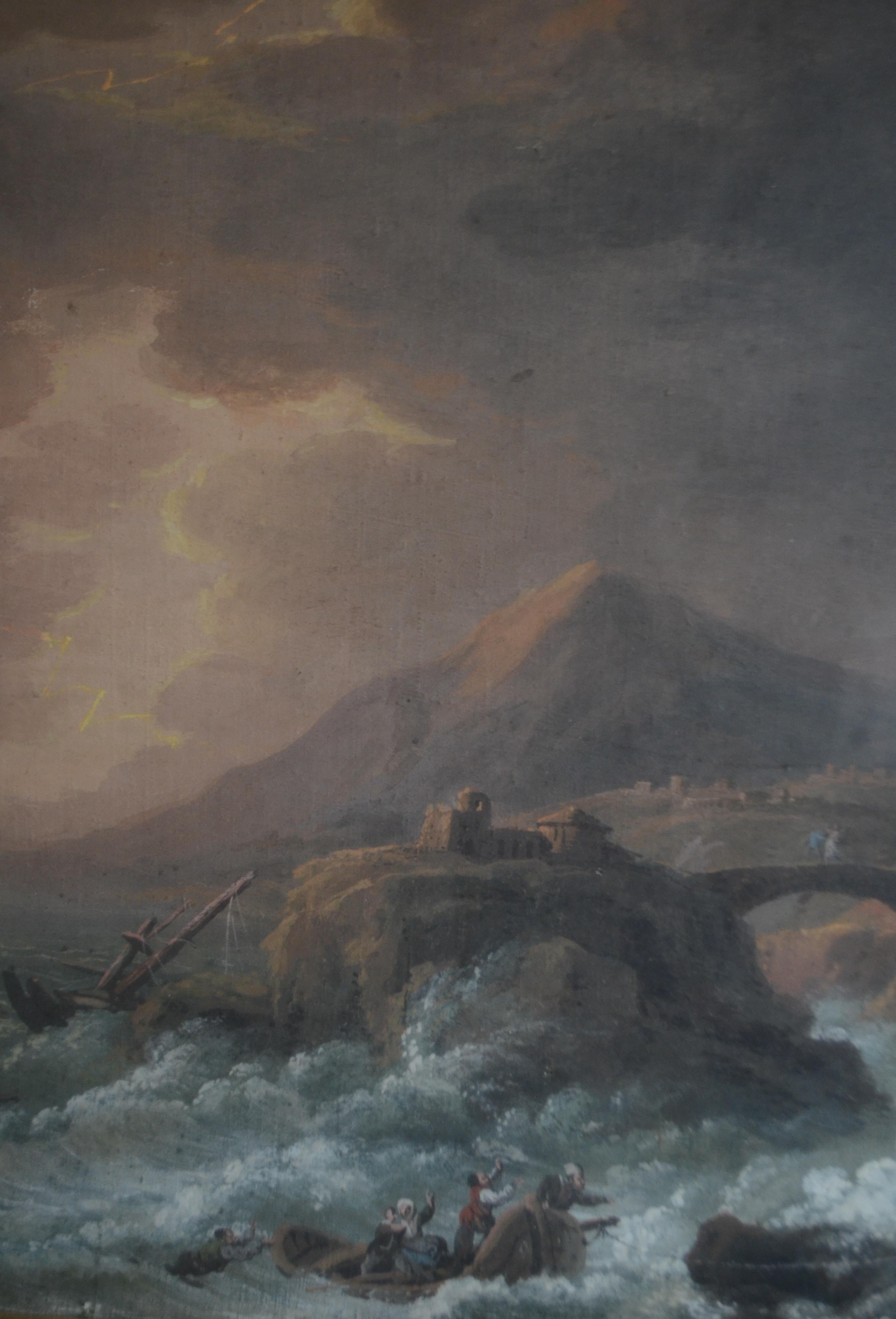 Gouache eines Schiffswracks in einem Sturm mit gotischen Ruinen. Anfang 19. Jahrhundert im Angebot 12