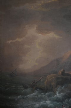 Gouache Of A Shipwreck In A Storm With Gothic Ruins. Early 19th Century