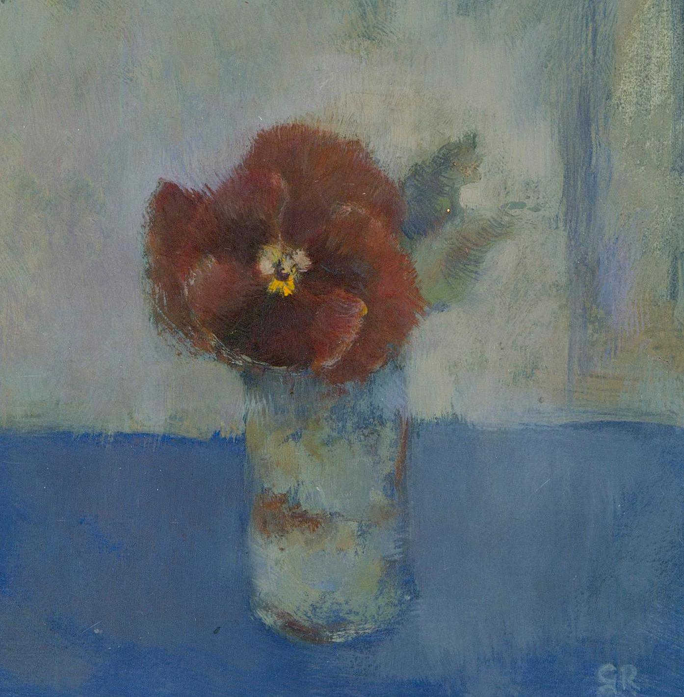 G.R - Framed Contemporary Oil, Flower in a Vase - Painting by Unknown