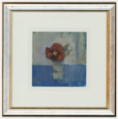 G.R - Huile contemporaine encadrée, fleur dans un vase