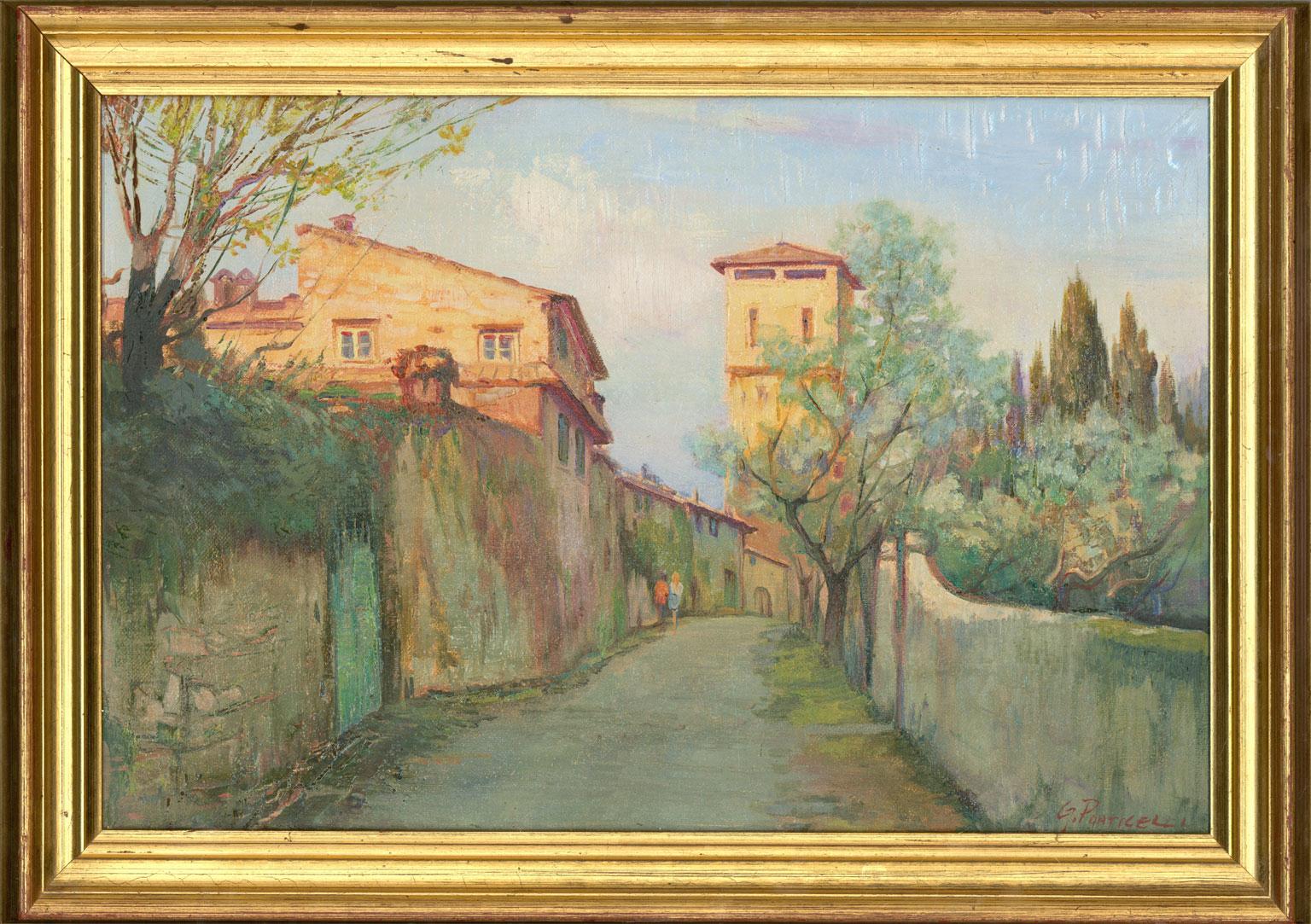 Unknown Landscape Painting - Gracco Ponticelli (1908-1980) - 20th Century Oil, Italian Street Scene