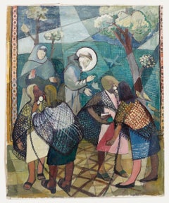 Grace Larner (1926-2022) - 20th Century Oil, St Francis & the Birds