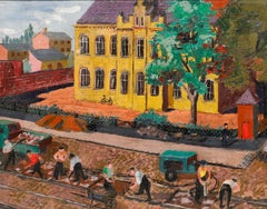 Grace Larner (1926-2022) - Framed 20th Century Oil, Construction Workers