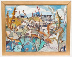 Grace Larner (1926-2022) - Olio del 20° secolo incorniciato, Mucche e pozze di roccia