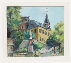 Grace Larner (1926-2022) - Óleo enmarcado del siglo XX, Pueblo de Rhein