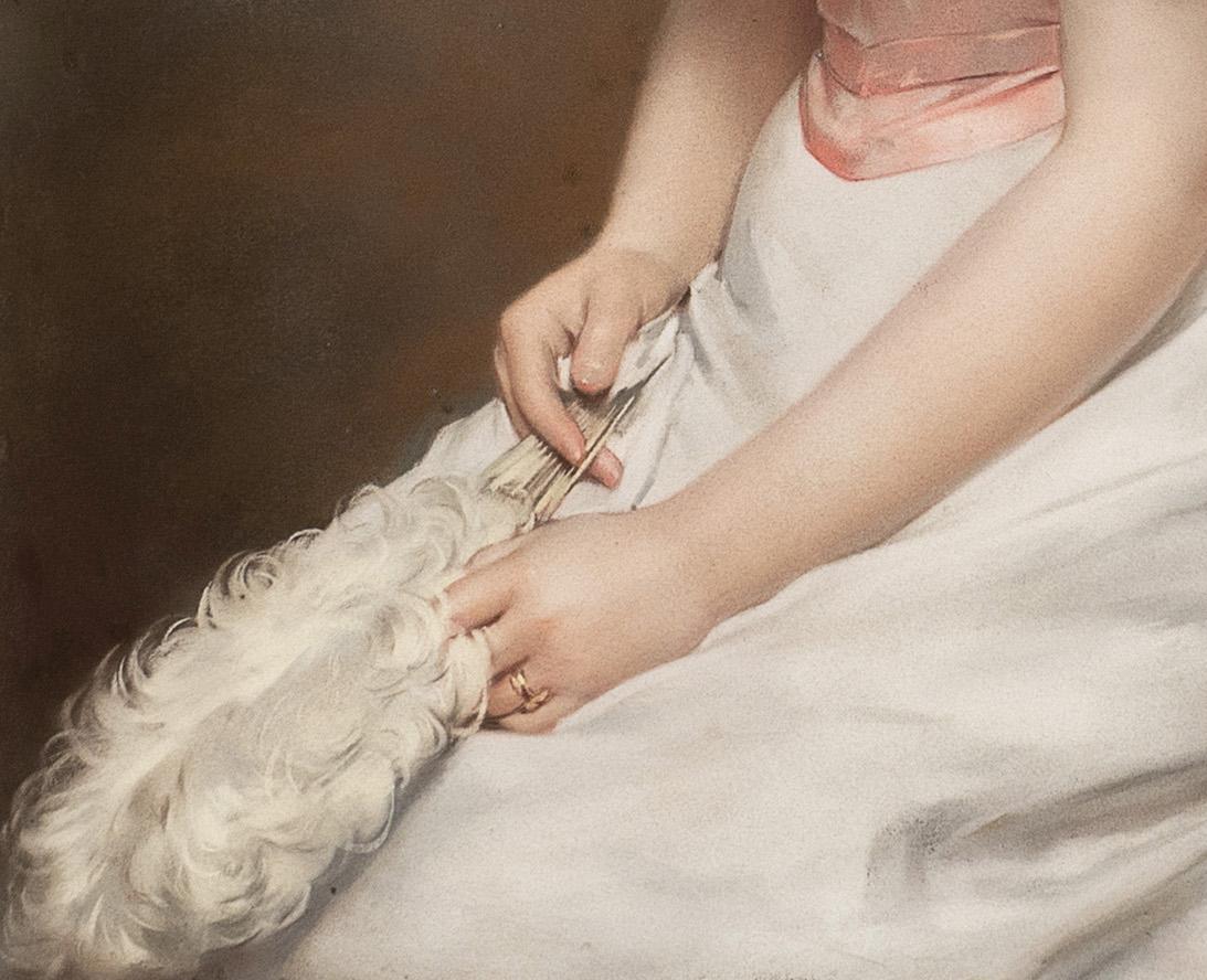 Portrait gracieux de la comtesse Carrobio avec une élégante robe blanche. Pastel sur toile avec cadre en bois doré finement sculpté.
Signé CFroschl . 
Carl Forsche 1848- 1934 . Peintre autrichien de la Belle Epoque Noblesse.

 
