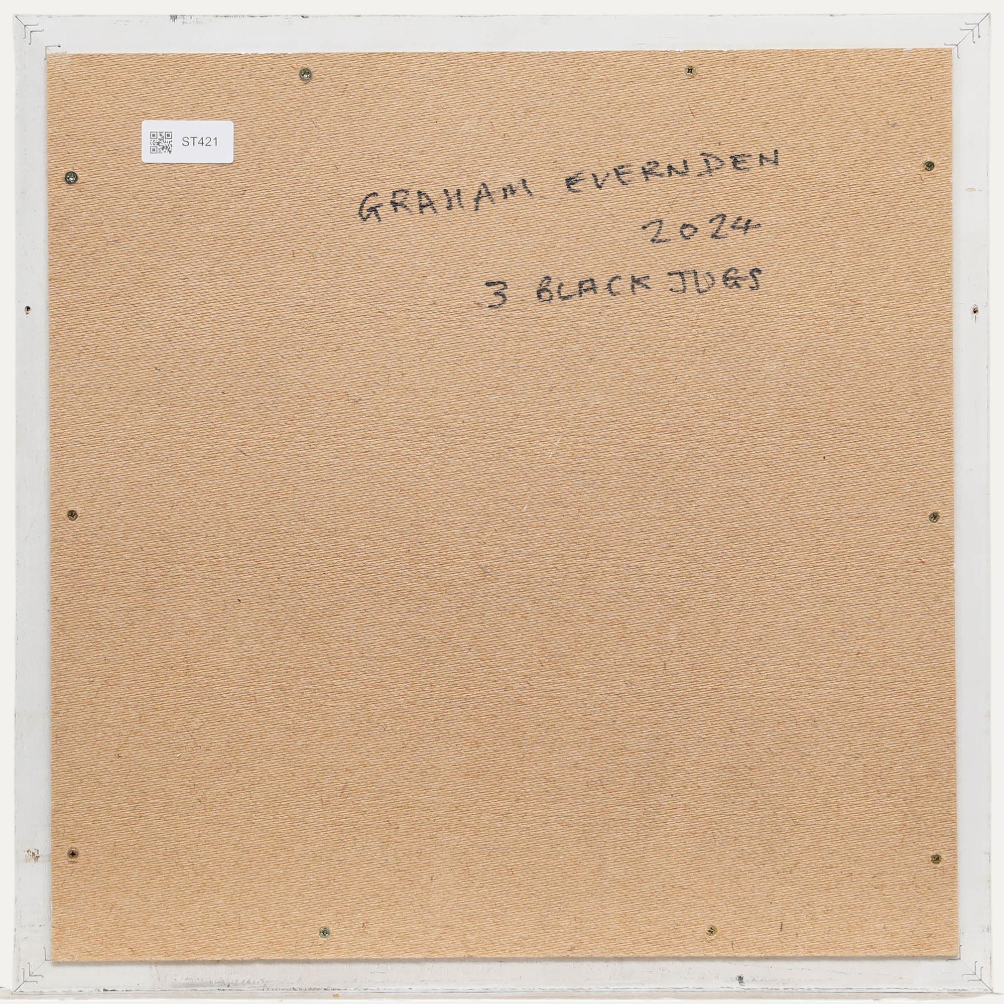 Graham Evernden (geb. 1947) - Gerahmtes zeitgenössisches Öl, Drei schwarze Krüge (Schwarz), Still-Life Painting, von Unknown