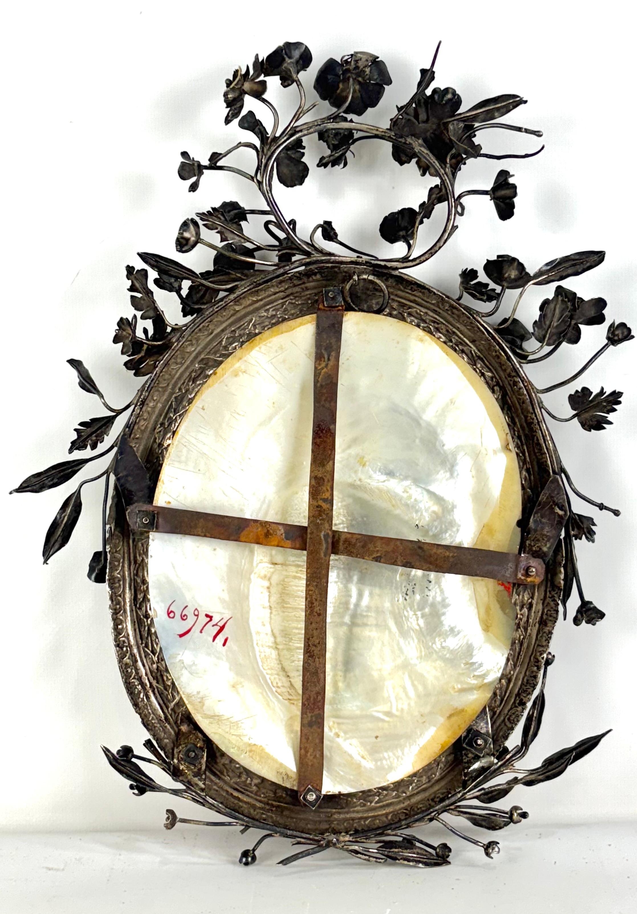 GRAN CONCHA PINTADA CON MARCO DE PLATA - SG XVIII - IMPORTANTE PIEZA LITURGICA im Angebot 3