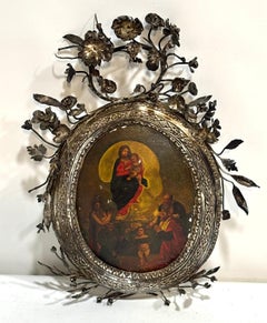 GRAN CONCHA PINTADA CON MARCO DE PLATA - SG XVIII - IMPORTANTE PIEZA LITURGICA