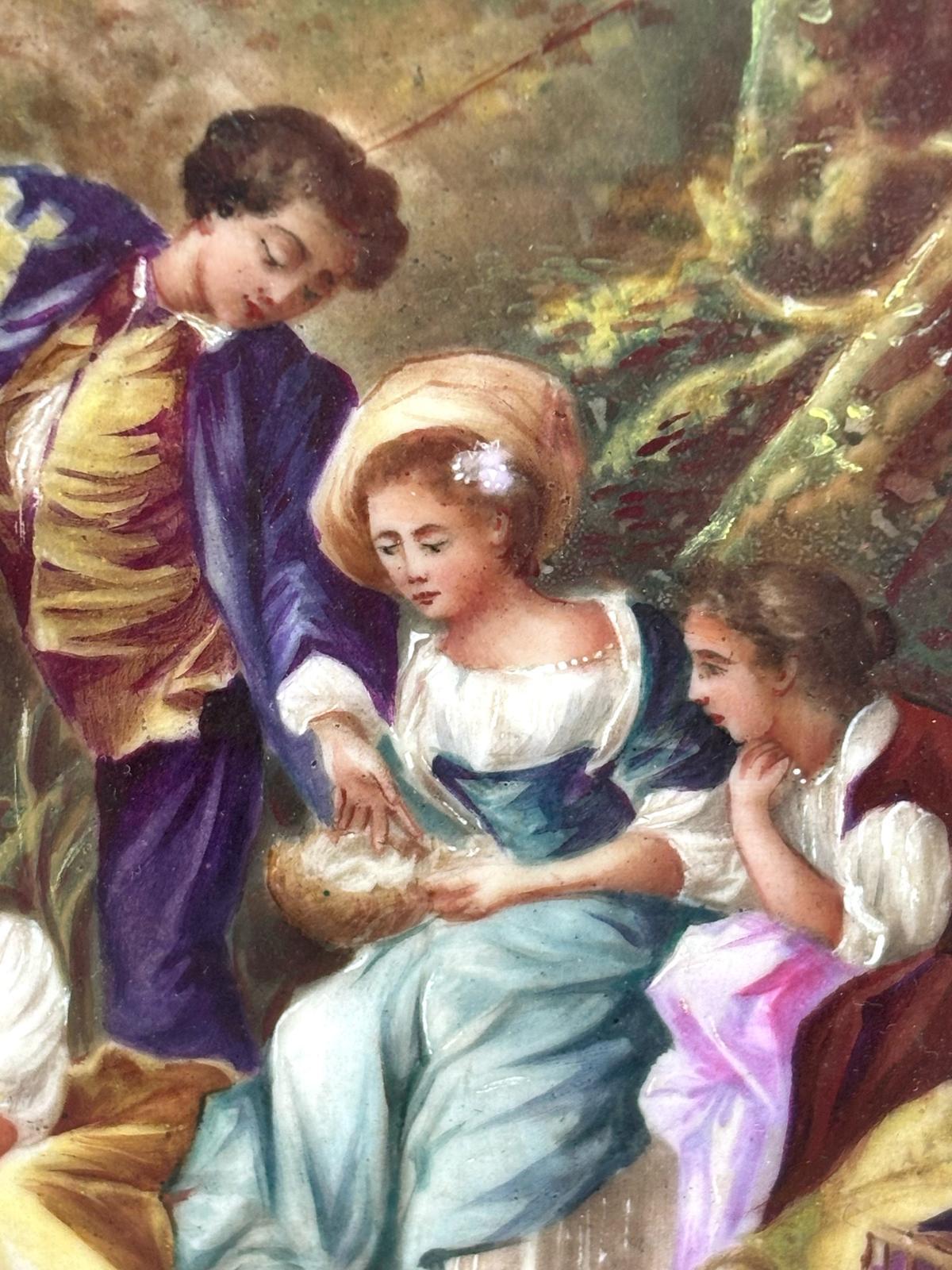 GRAN PLACA PINTADA EN PORCELANA LIMOGES - SIGLO XIX - ESCENA CAMPESTRE For Sale 1